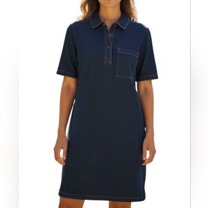 Pearl by Lela Rose Indigo Popover Collared Short Sleeve Pocket Denim Shift Dress
